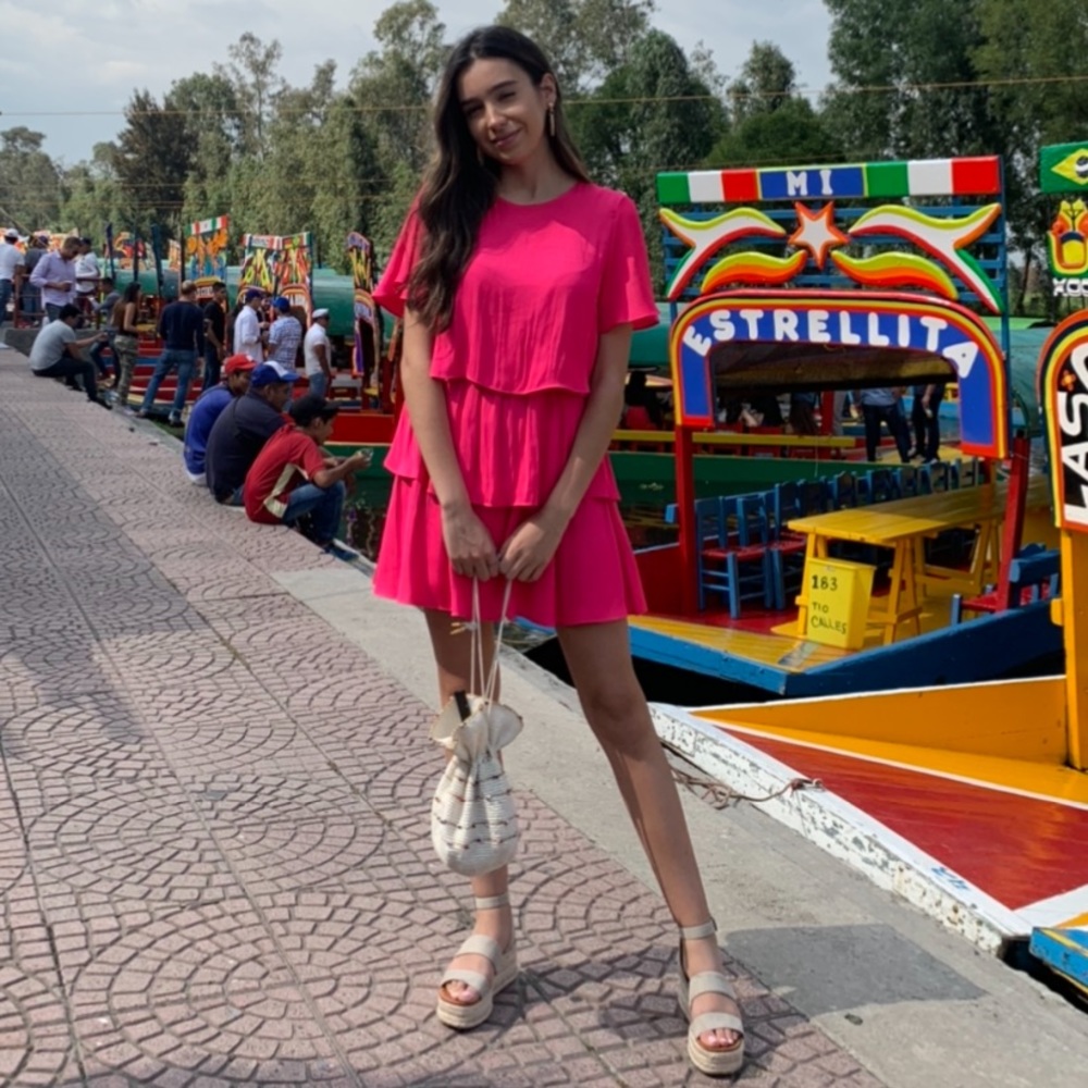 Zara hot pink tier dress